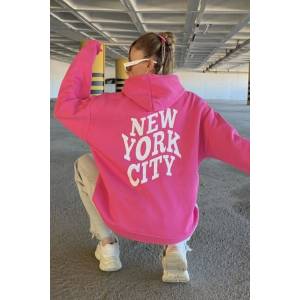 Дамски розов суичър с качулка, с щампа New York City